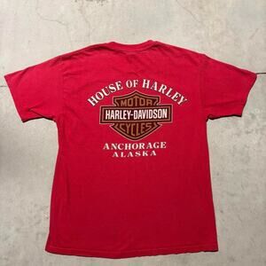 VTG Harley Davidson Double Sided Anchorage Alaska Red XL Biker Motorcycle